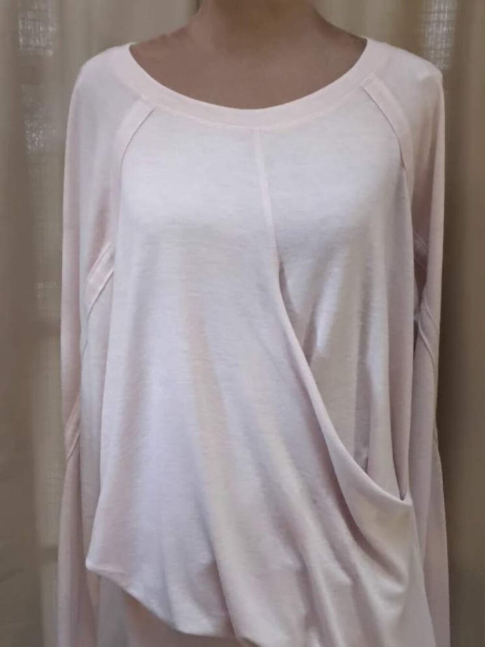Rachel Roy lightweight long-sleeve knit top drape front crossover style asymmetr